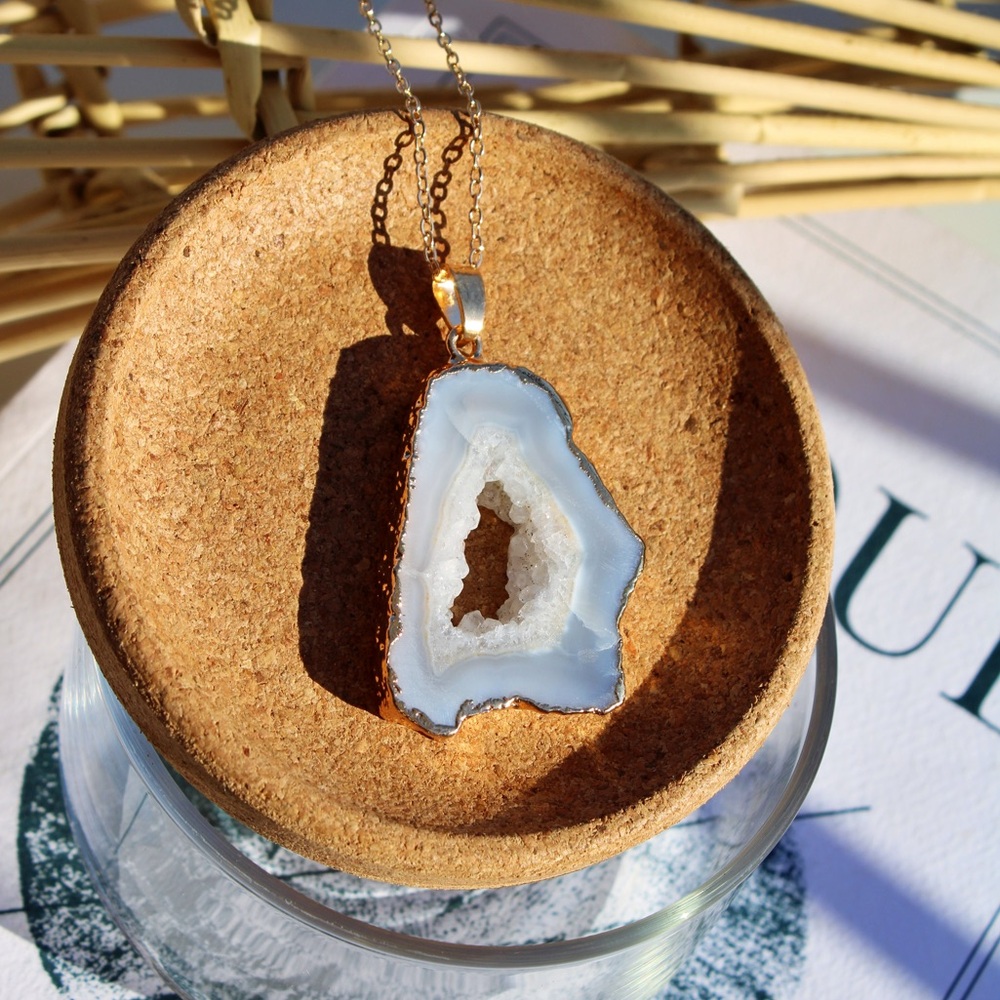 White Agate Geode Necklace